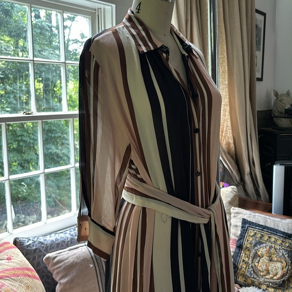 Zara Multicolored Pink Blush Striped Shirt Dress Tunic w/Belt Size XS - Picture 4 of 8
